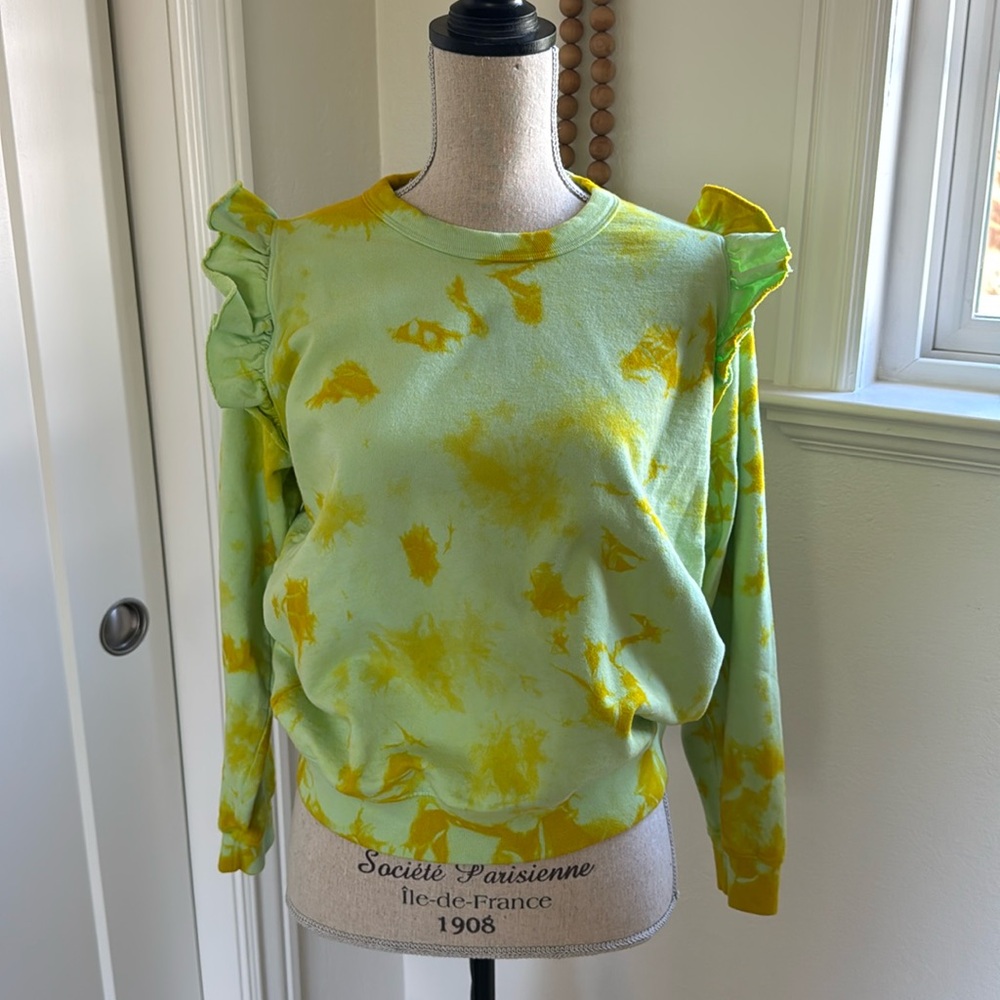 Clare V Sweatshirt Tie Dye Ruffle Shoulder Small EUC
